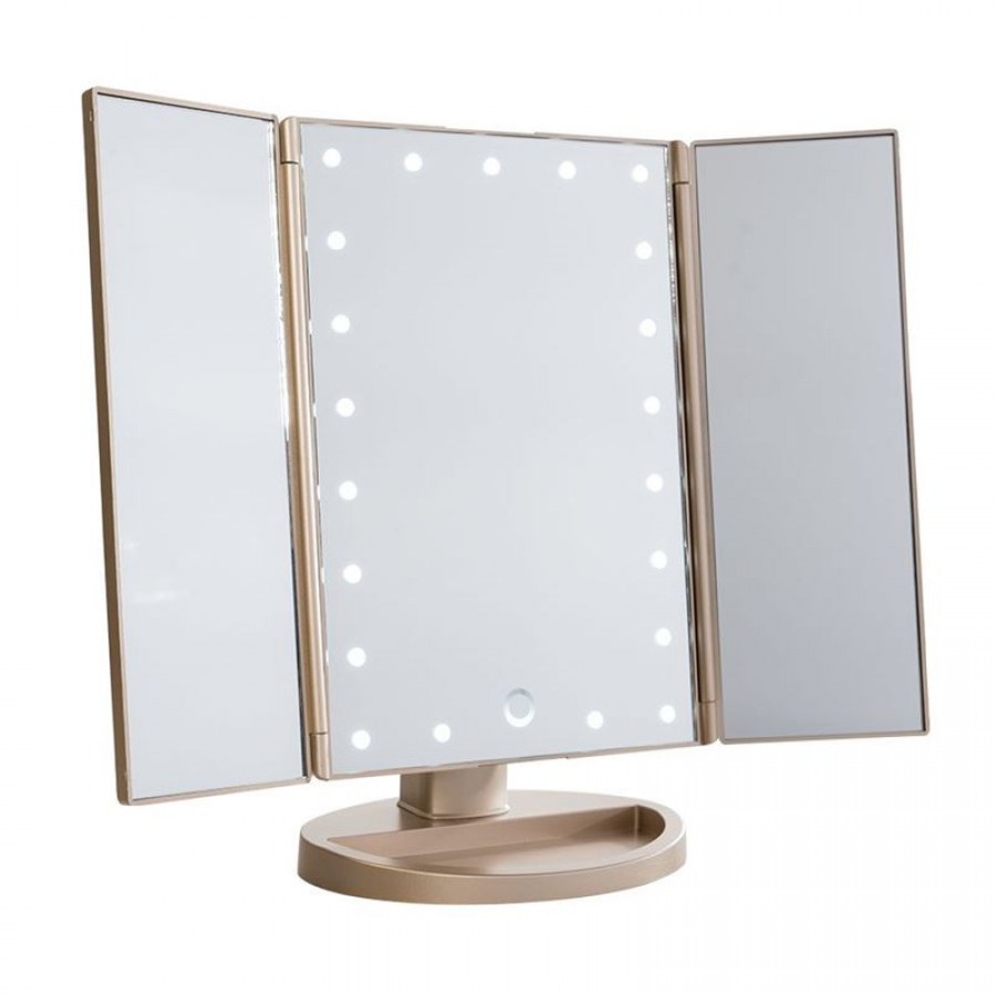 grad Analytiker Fundament Uniq Hollywood Makeup Spejl Trifold spejl med LED lys, Rosegold (4777.2 )